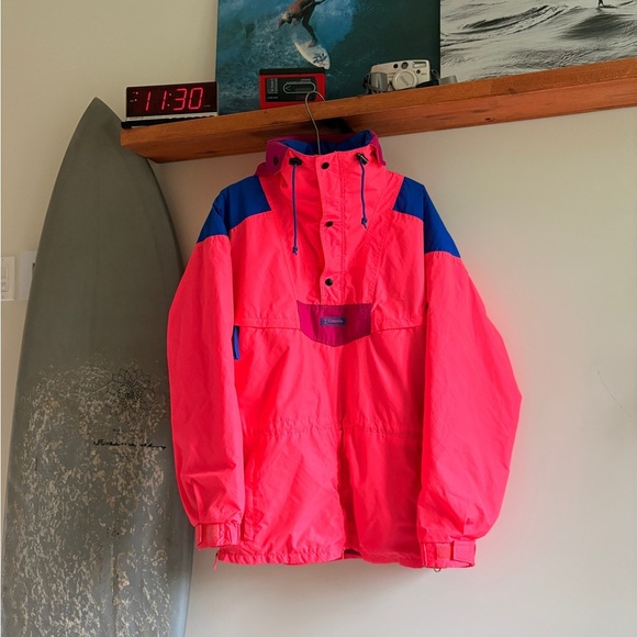 Vintage COLUMBIA pink windbreaker shell jacket Medium men lots of zippers - Picture 1 of 8